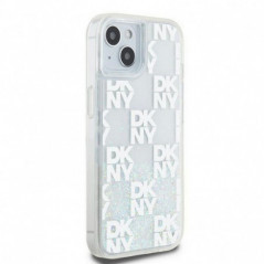 Apple iPhone 15 Hülle DKNY Liquid Glitters Checkered Pattern Weiß 