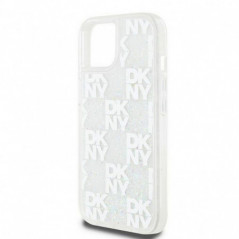 Apple iPhone 15 Hülle DKNY Liquid Glitters Checkered Pattern Weiß 