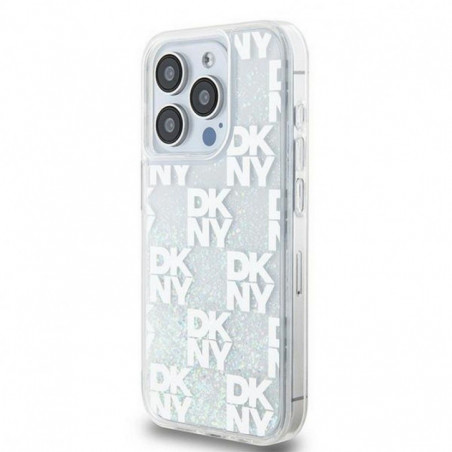 Apple iPhone 15 Pro Hülle DKNY Liquid Glitters Checkered Pattern Weiß