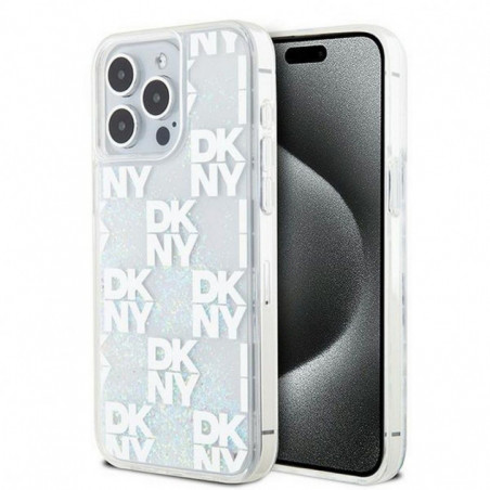 Apple iPhone 15 Pro Max Hülle DKNY Liquid Glitters Checkered Pattern Weiß