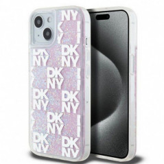 Apple iPhone 15 Hülle DKNY Liquid Glitters Checkered Pattern Rosa 