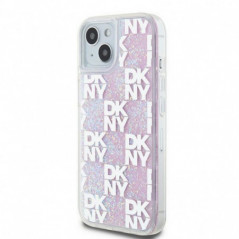 Apple iPhone 15 Hülle DKNY Liquid Glitters Checkered Pattern Rosa 