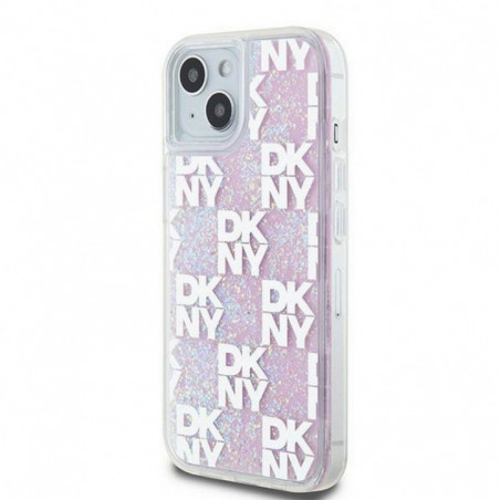 Apple iPhone 15 Hülle DKNY Liquid Glitters Checkered Pattern Rosa