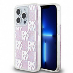 Apple iPhone 15 Pro Hülle DKNY Liquid Glitters Checkered Pattern Rosa