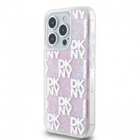 Apple iPhone 15 Pro Hülle DKNY Liquid Glitters Checkered Pattern Rosa