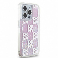 Apple iPhone 15 Pro Hülle DKNY Liquid Glitters Checkered Pattern Rosa 