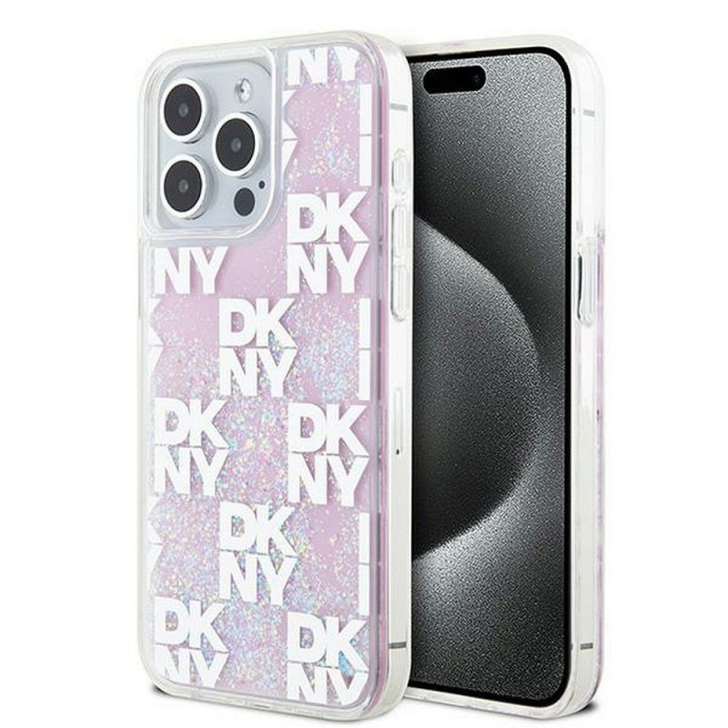 Apple iPhone 15 Pro Max Hülle DKNY Liquid Glitters Checkered Pattern Rosa 