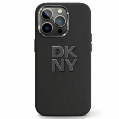 Apple iPhone 15 Hülle DKNY Silicone Stack Metal Logo Schwarz 