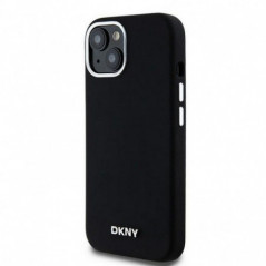 Apple iPhone 15 Hülle DKNY Silicone Horizontal Metal Logo MagSAFE  Schwarz 