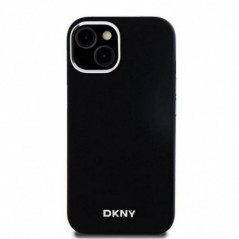 Apple iPhone 15 Hülle DKNY Silicone Horizontal Metal Logo MagSAFE  Schwarz 