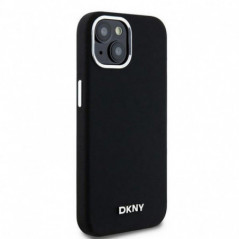 Apple iPhone 15 Hülle DKNY Silicone Horizontal Metal Logo MagSAFE  Schwarz 