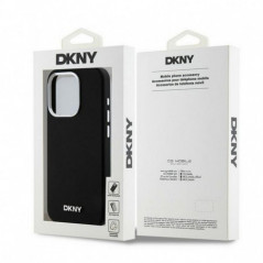 Apple iPhone 15 Pro Hülle DKNY Silicone Horizontal Metal Logo MagSAFE  Schwarz 