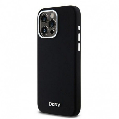 Apple iPhone 15 Pro Max Hülle DKNY Silicone Horizontal Metal Logo MagSAFE  Schwarz