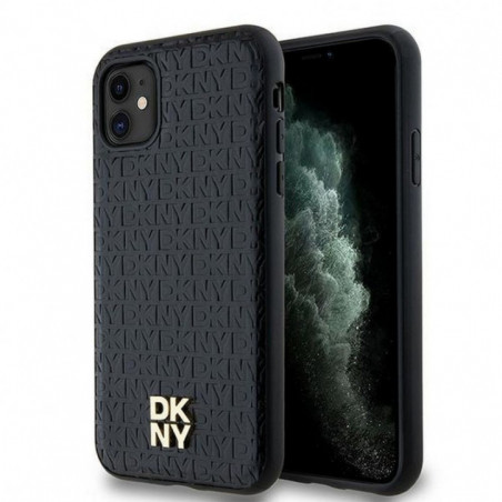 Apple iPhone 11 Hülle DKNY Pu Repeat Pattern Stack Logo MagSAFE  Schwarz 