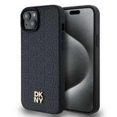 Apple iPhone 15 Hülle DKNY Pu Repeat Pattern Stack Logo MagSAFE  Schwarz