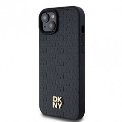 Apple iPhone 15 Hülle DKNY Pu Repeat Pattern Stack Logo MagSAFE  Schwarz 