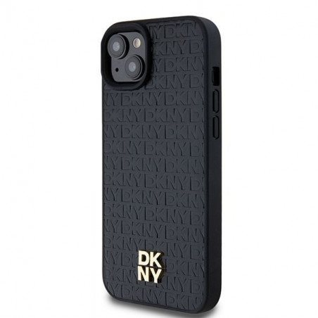 Apple iPhone 15 Hülle DKNY Pu Repeat Pattern Stack Logo MagSAFE  Schwarz