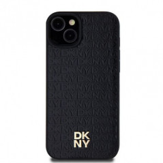 Apple iPhone 15 Hülle DKNY Pu Repeat Pattern Stack Logo MagSAFE  Schwarz 