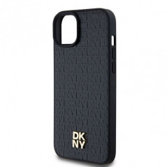 Apple iPhone 15 Hülle DKNY Pu Repeat Pattern Stack Logo MagSAFE  Schwarz 