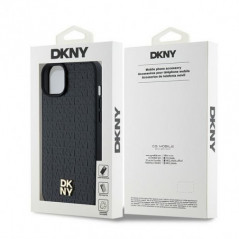 Apple iPhone 15 Hülle DKNY Pu Repeat Pattern Stack Logo MagSAFE  Schwarz 