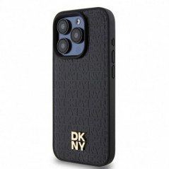 Apple iPhone 15 Pro Hülle DKNY Pu Repeat Pattern Stack Logo MagSAFE  Schwarz 