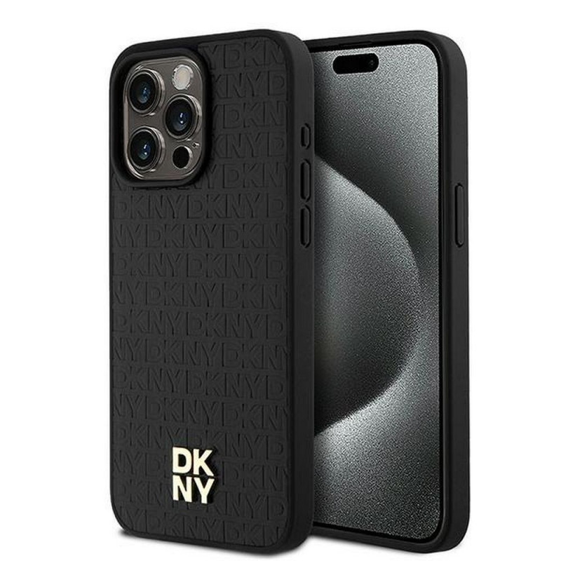 Apple iPhone 15 Pro Max Hülle DKNY Pu Repeat Pattern Stack Logo MagSAFE  Schwarz 