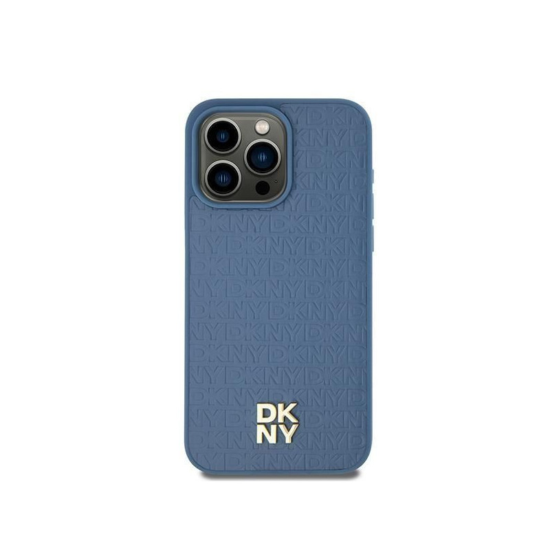 Apple iPhone 15 Hülle DKNY Pu Repeat Pattern Stack Logo MagSAFE  Blau 