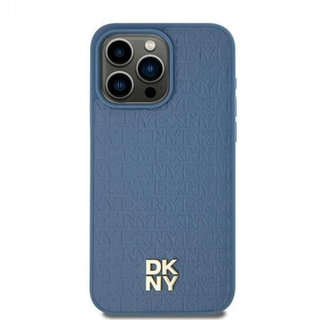 Apple iPhone 15 Hülle DKNY Pu Repeat Pattern Stack Logo MagSAFE  Blau 