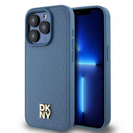 Apple iPhone 15 Pro Hülle DKNY Pu Repeat Pattern Stack Logo MagSAFE  Blau