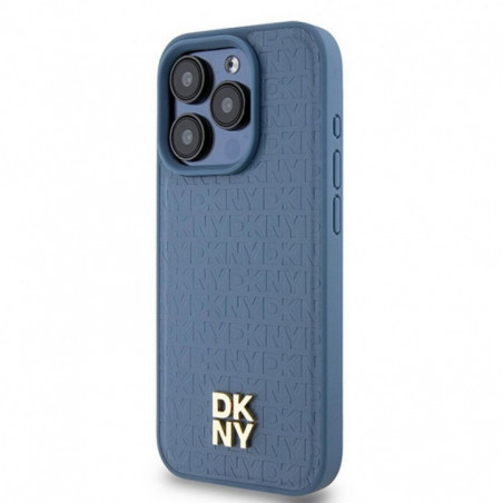 Apple iPhone 15 Pro Hülle DKNY Pu Repeat Pattern Stack Logo MagSAFE  Blau