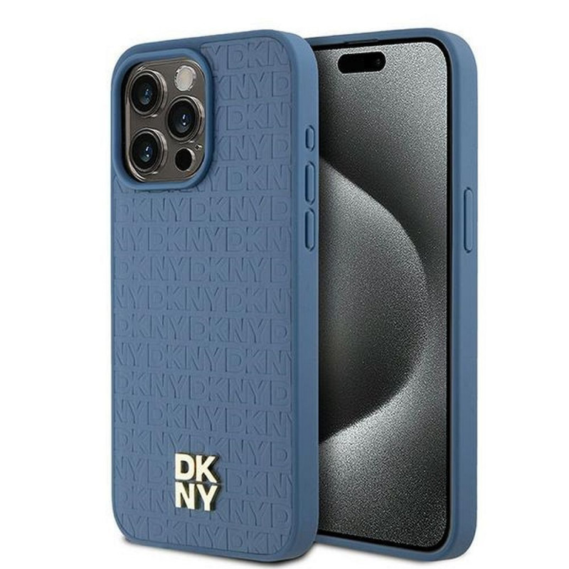 Apple iPhone 15 Pro Max Hülle DKNY Pu Repeat Pattern Stack Logo MagSAFE  Blau 