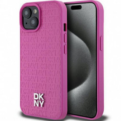 Apple iPhone 15 Hülle DKNY Pu Repeat Pattern Stack Logo MagSAFE  Rosa 