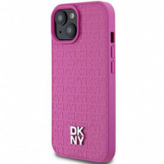 Apple iPhone 15 Hülle DKNY Pu Repeat Pattern Stack Logo MagSAFE  Rosa 