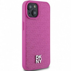 Apple iPhone 15 Hülle DKNY Pu Repeat Pattern Stack Logo MagSAFE  Rosa 