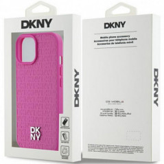 Apple iPhone 15 Hülle DKNY Pu Repeat Pattern Stack Logo MagSAFE  Rosa 