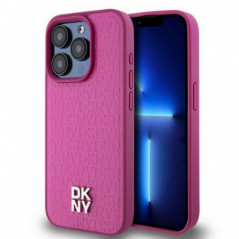 Apple iPhone 15 Pro Hülle DKNY Pu Repeat Pattern Stack Logo MagSAFE  Rosa 