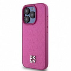 Apple iPhone 15 Pro Hülle DKNY Pu Repeat Pattern Stack Logo MagSAFE  Rosa 