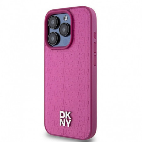 Apple iPhone 15 Pro Hülle DKNY Pu Repeat Pattern Stack Logo MagSAFE  Rosa