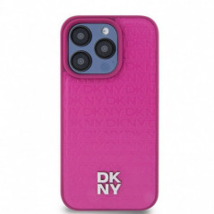 Apple iPhone 15 Pro Hülle DKNY Pu Repeat Pattern Stack Logo MagSAFE  Rosa 