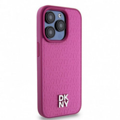 Apple iPhone 15 Pro Hülle DKNY Pu Repeat Pattern Stack Logo MagSAFE  Rosa 