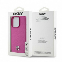 Apple iPhone 15 Pro Hülle DKNY Pu Repeat Pattern Stack Logo MagSAFE  Rosa 