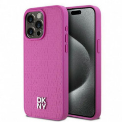 Apple iPhone 15 Pro Max Hülle DKNY Pu Repeat Pattern Stack Logo MagSAFE  Rosa