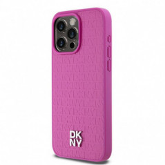 Apple iPhone 15 Pro Max Hülle DKNY Pu Repeat Pattern Stack Logo MagSAFE  Rosa