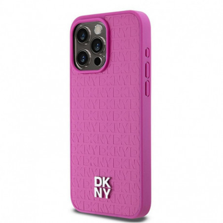 Apple iPhone 15 Pro Max Hülle DKNY Pu Repeat Pattern Stack Logo MagSAFE  Rosa