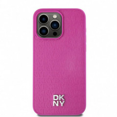 Apple iPhone 15 Pro Max Hülle DKNY Pu Repeat Pattern Stack Logo MagSAFE  Rosa 