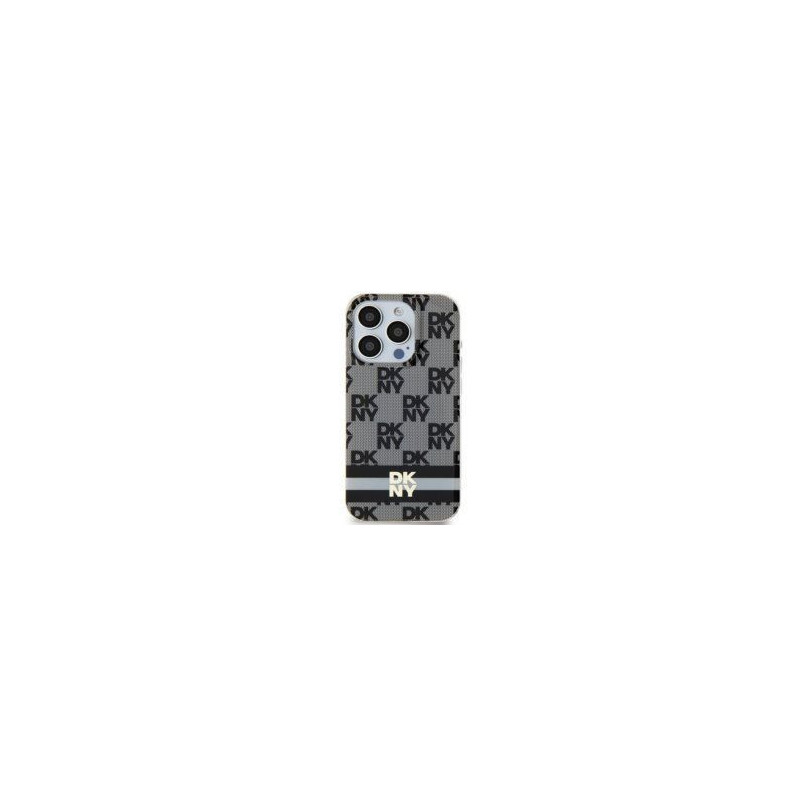 Apple iPhone 15 Hülle DKNY Checkered Pattern Printed Stripes MagSAFE  Schwarz 