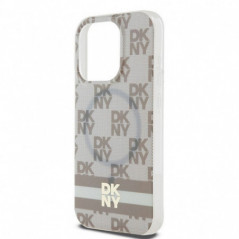 Apple iPhone 14 Pro Hülle DKNY Checkered Pattern Printed Stripes MagSAFE  Beige 