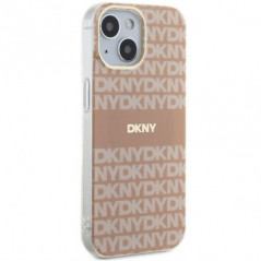 Apple iPhone 15 Plus Hülle DKNY Repeat Texture Pattern Stripe MagSAFE  Rosa 