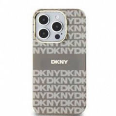 Apple iPhone 15 Hülle DKNY Repeat Texture Pattern Stripe MagSAFE  Beige