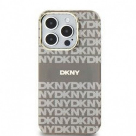 Apple iPhone 15 Hülle DKNY Repeat Texture Pattern Stripe MagSAFE  Beige 